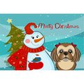 Carolines Treasures Snowman With Chocolate Brown Shih Tzu Fabric Placemat BB1869PLMT